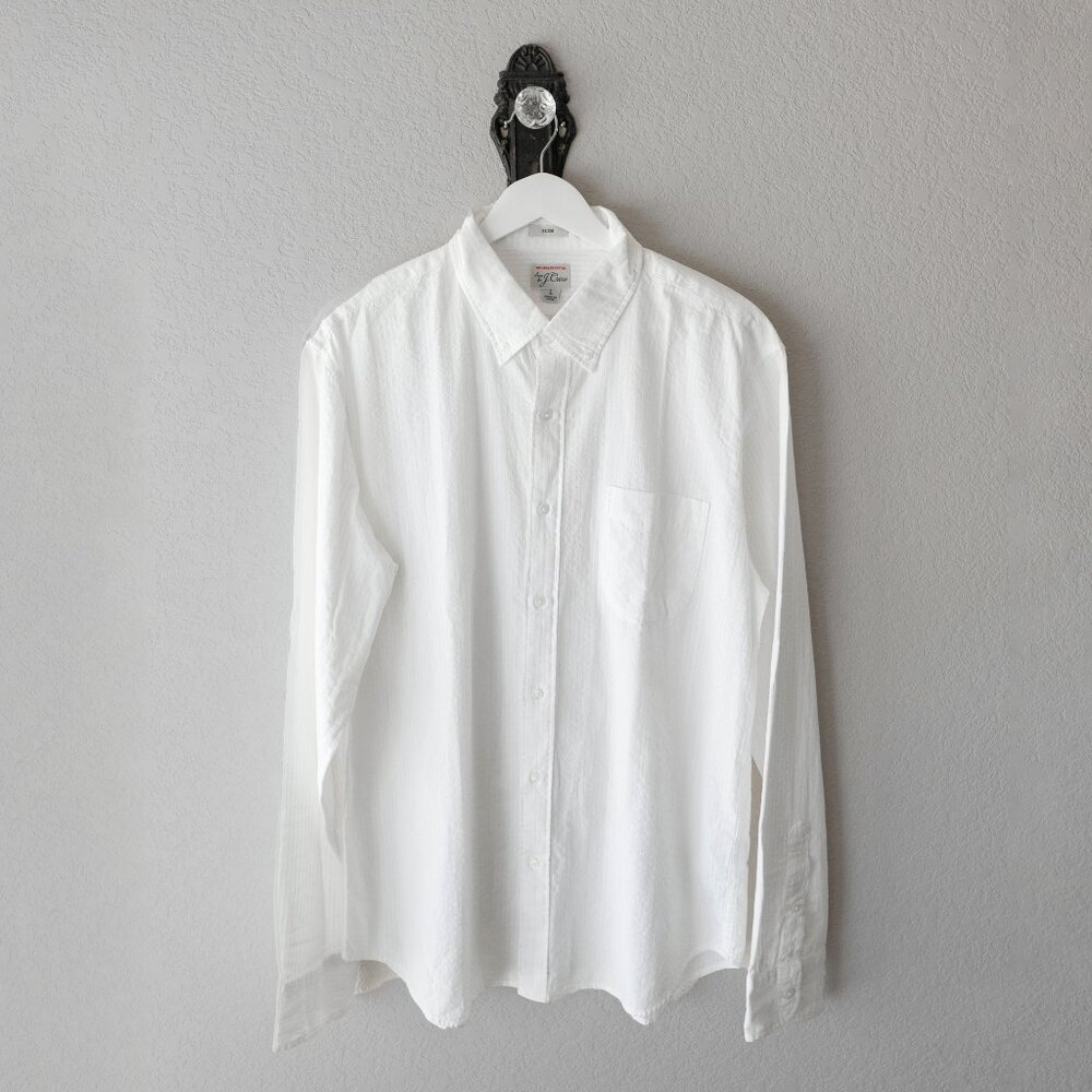 J Crew Men's Size Large White 100% Organic Cotton Button Down LS Shirt